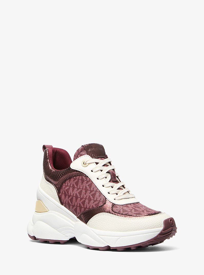 Katrina Signature Logo and Metallic Lizard Embossed Trainer in OXBLOOD MLTI | Michael Kors
