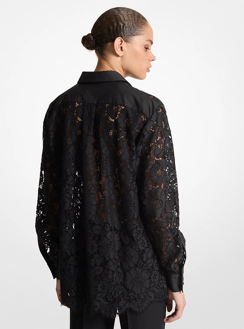 Oversize-Hemdbluse aus Blumenspitze in SCHWARZ | Michael Kors