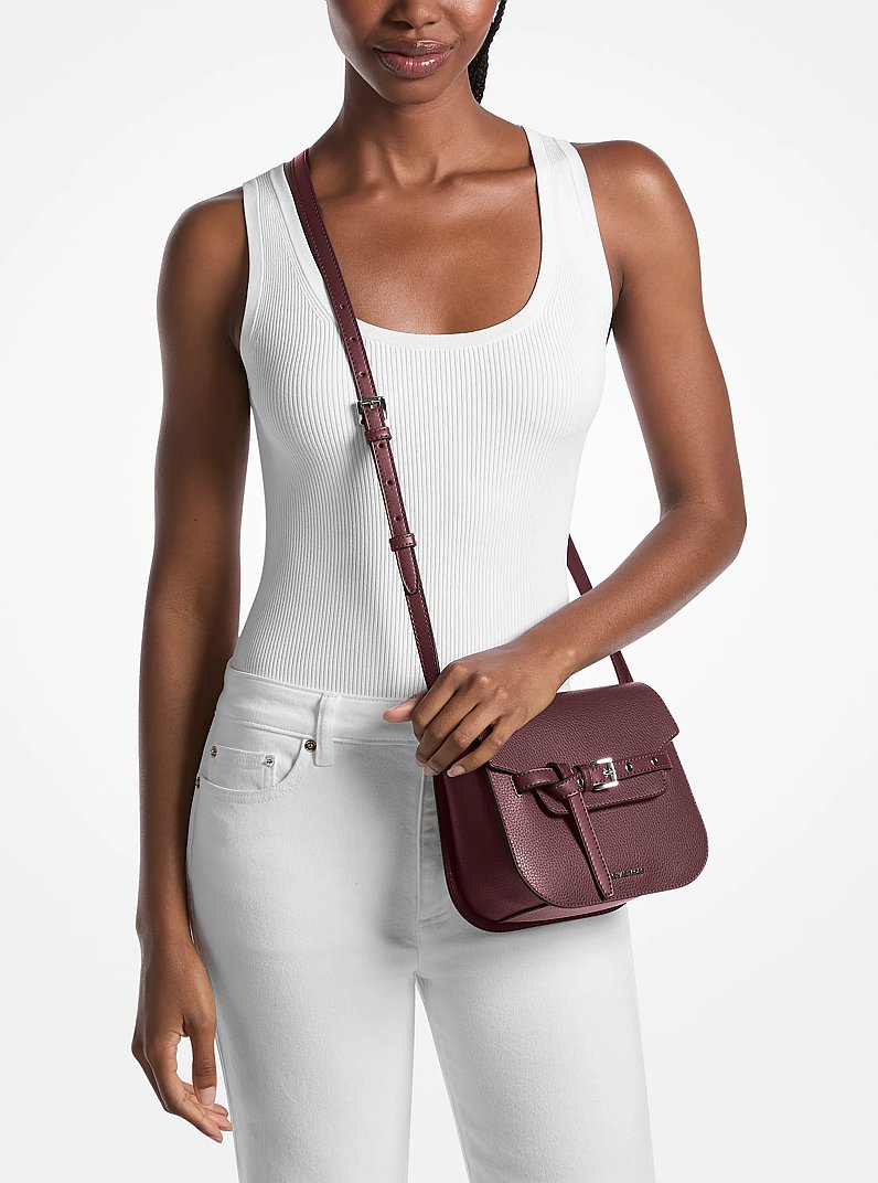 Emilia Small Pebbled Leather Saddle Crossbody Bag in OXBLOOD | Michael Kors