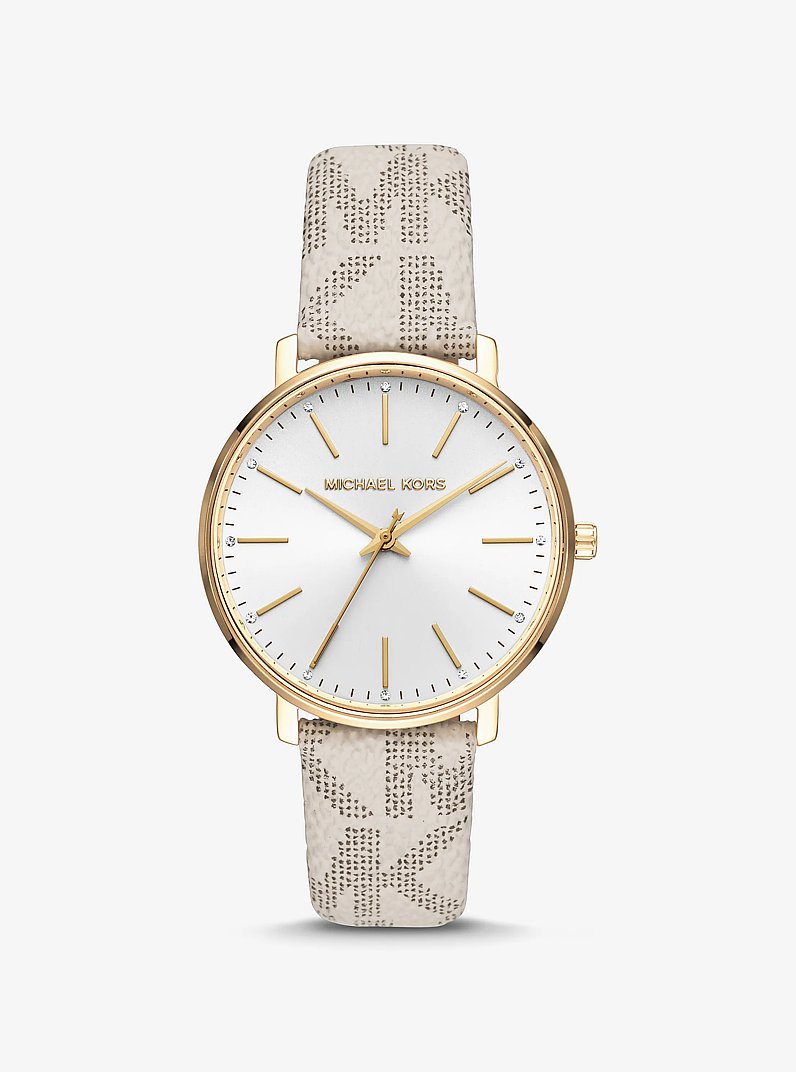 Pyper Logo and Gold-Tone Watch in VANILLA | Michael Kors