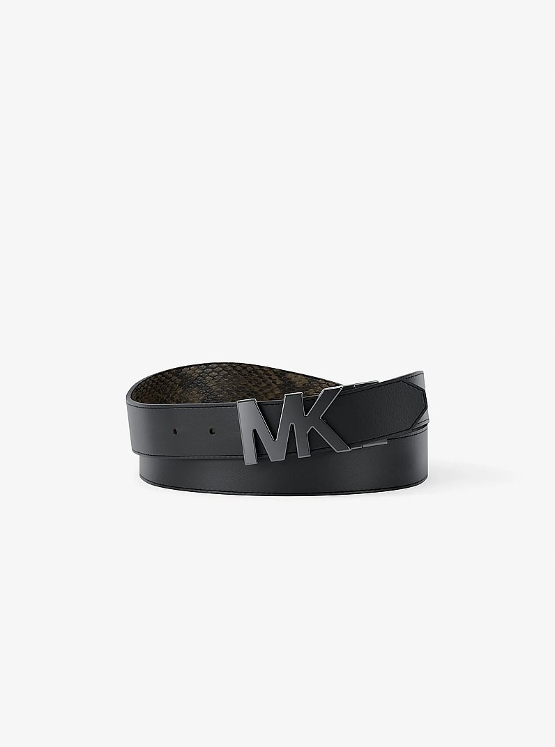 Ceinture r&eacute;versible gaufr&eacute;e &agrave; motif de serpent in BOIS DE GR&Egrave;VE | Michael Kors