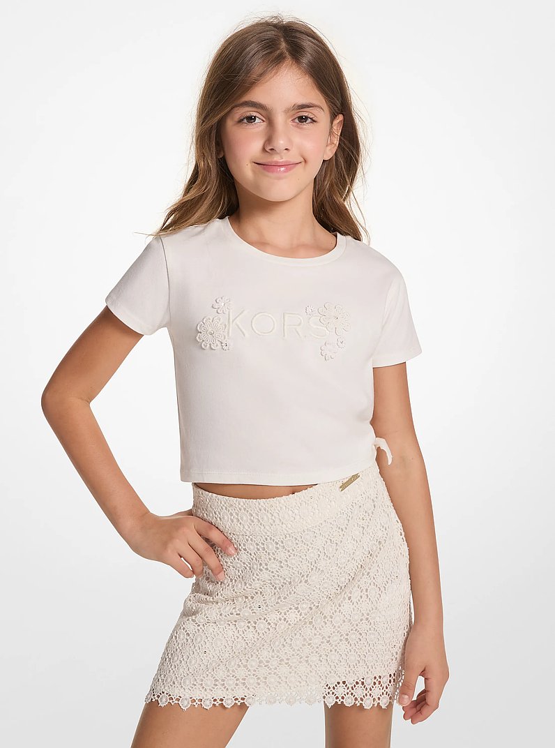 Embellished Cotton T-Shirt in OFF WHITE | Michael Kors