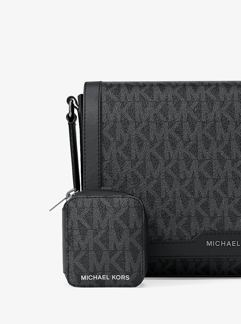 Hudson Mini Signature Logo Crossbody Bag With Airpod Case for Apple Airpods Pro&reg; in BLACK | Michael Kors
