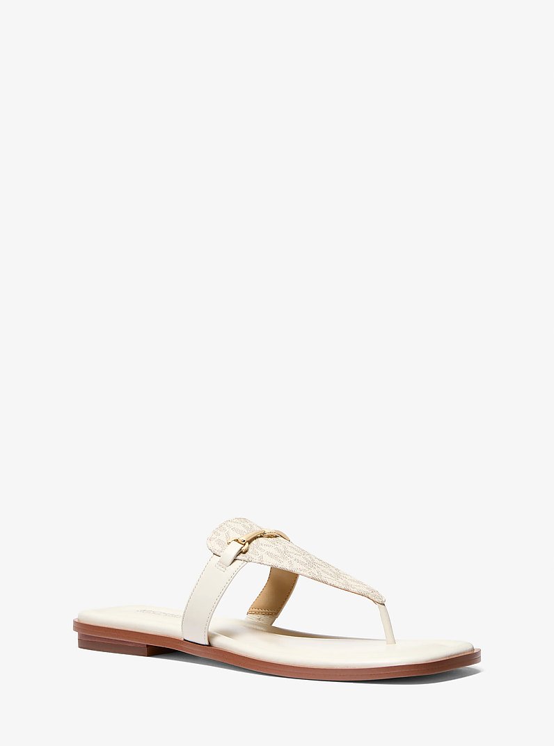 Lena Signature Logo and Leather T-Strap Sandal in VAN/CREAM | Michael Kors