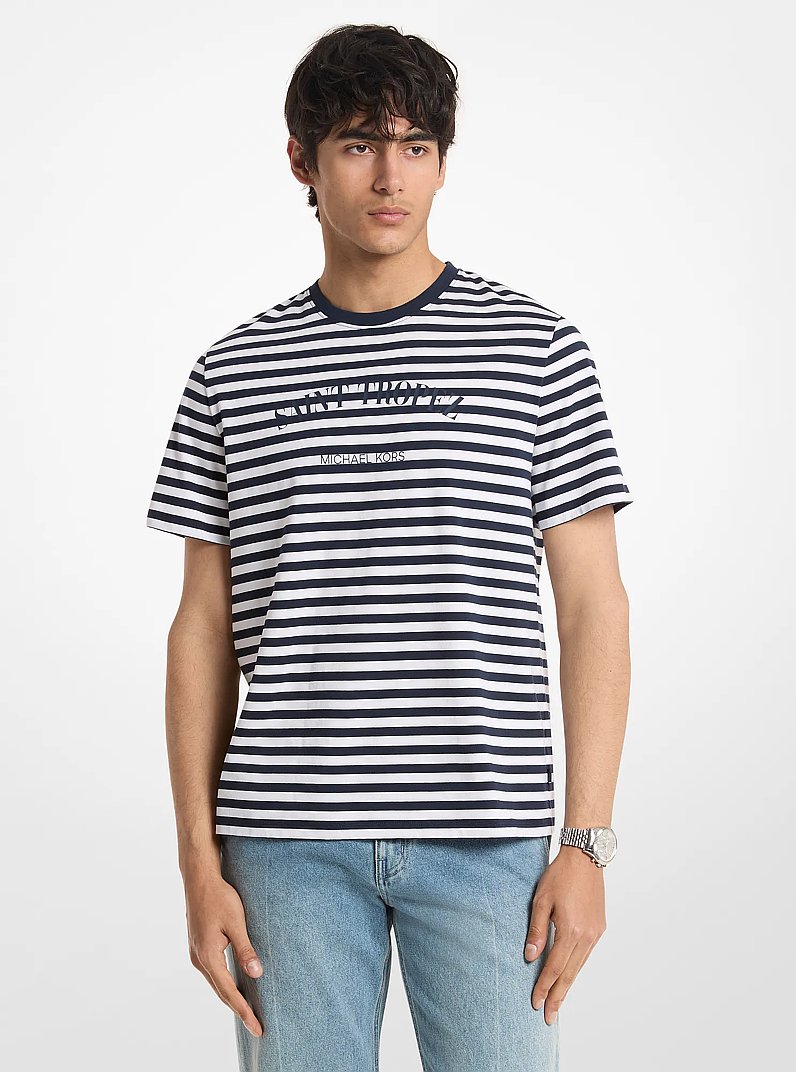 Provence Striped Cotton Jersey T-Shirt in MIDNIGHT | Michael Kors