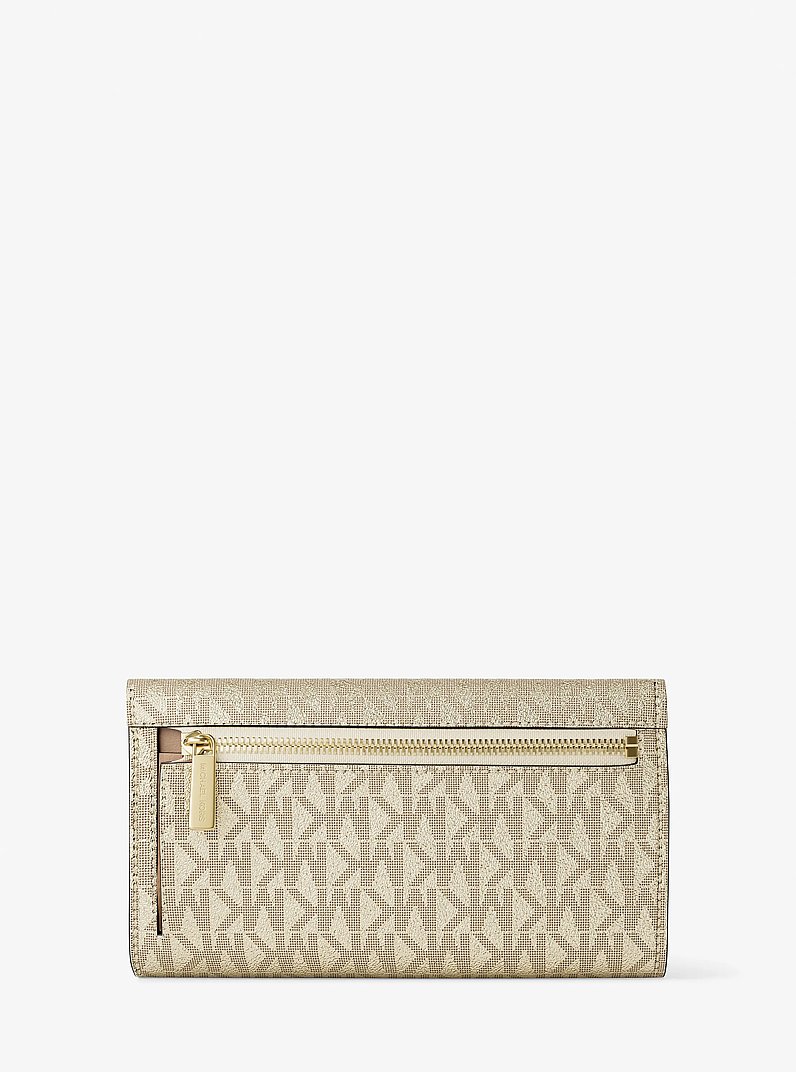 Jet Set Travel Large Signature Logo Tri-Fold Wallet in PALE GOLD | Michael Kors