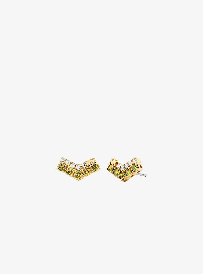 Pendientes de bot&oacute;n con incrustaciones de pav&eacute; en dos tonos en forma de chevron in DORADO/PERIDOTO | Michael Kors