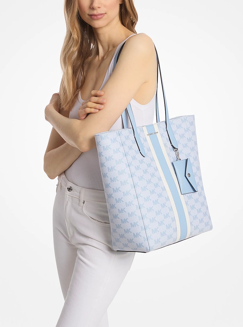 Grand sac fourre-tout Vincent en jacquard &agrave; logo avec &eacute;tui pour cartes in BLEU CIEL CLAIR | Michael Kors