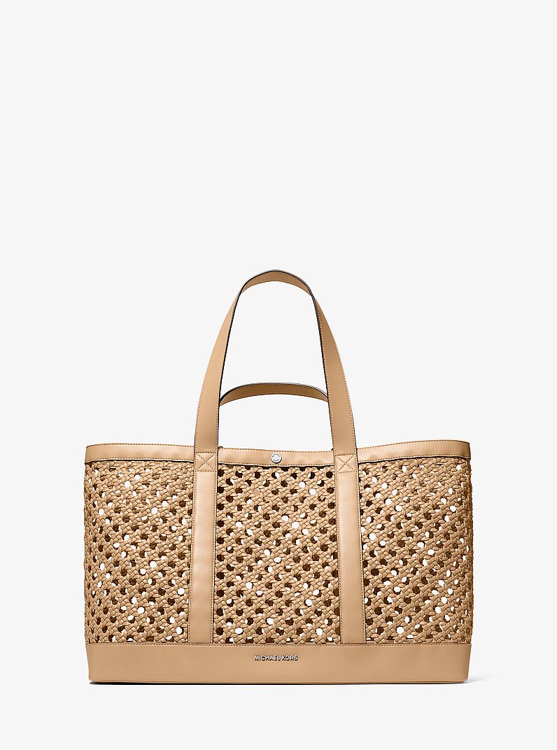 Whitley Medium Hand-Woven Tote Bag in PEANUT | Michael Kors