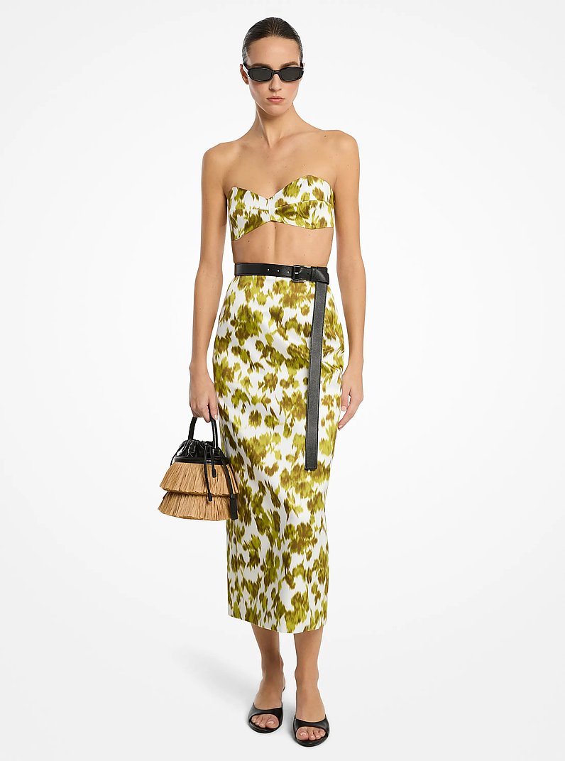 Jupe en satin duchesse chin&eacute; &agrave; fleurs in MOUSSE/BLANC OPTIQUE | Michael Kors