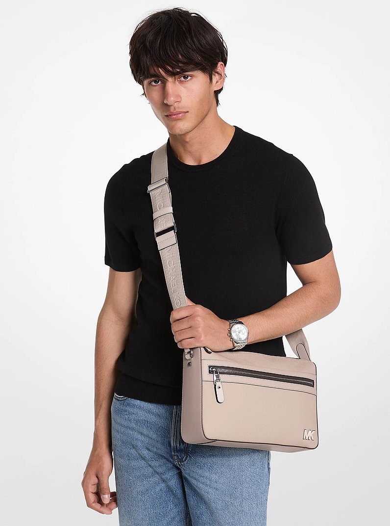 Edison Medium Saffiano Leather Messenger Bag in LIGHT SAND | Michael Kors