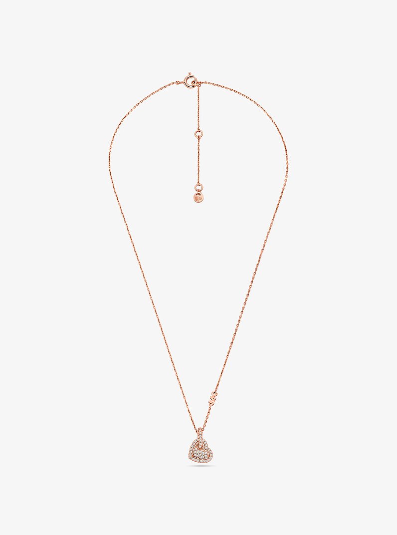 Precious Metal-Plated Sterling Silver Pav&eacute; Heart Necklace in ROSE GOLD | Michael Kors
