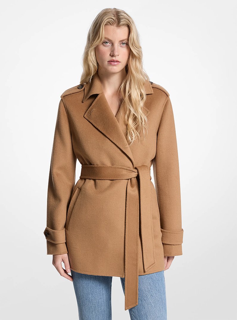 Manteau cache-c&oelig;ur ceintur&eacute; en m&eacute;lange de laine in POIL DE CHAMEAU FONC&Eacute; | Michael Kors