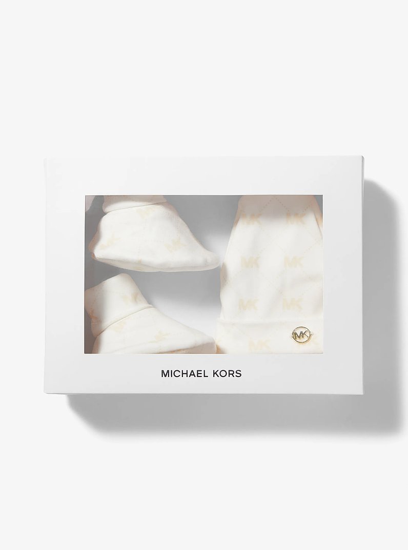 Logo Cotton Hat and Booties Baby Gift Set in OFF WHITE | Michael Kors