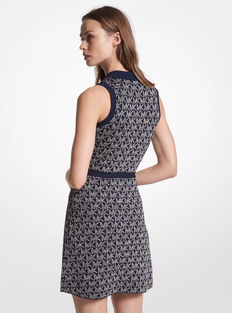 Metallic Logo Jacquard Polo Dress in MIDNIGHT BLUE/GOLD | Michael Kors