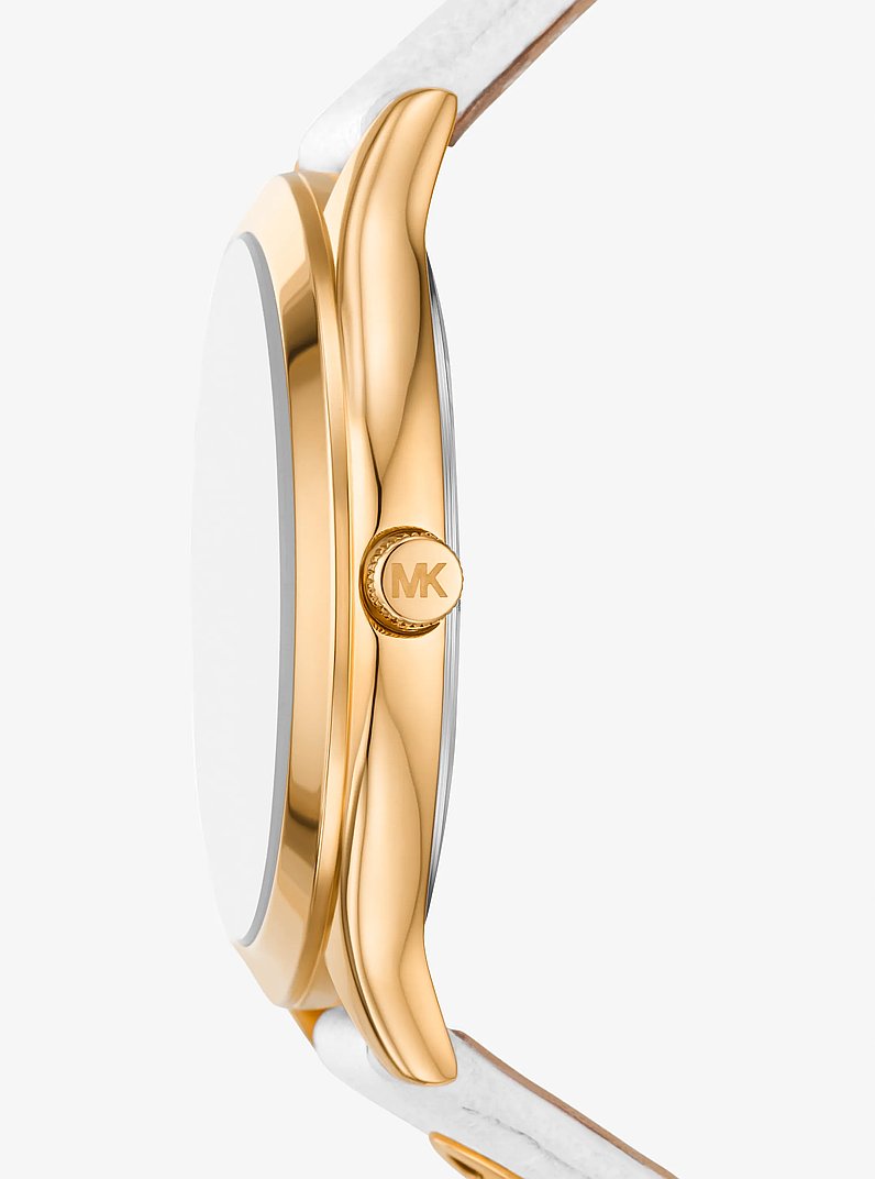 Slim Runway Gold-Tone and Leather Watch in OPTIC WHITE | Michael Kors