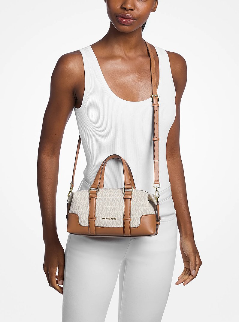 Teddi Extra-Small Signature Logo Slouchy Crossbody Bag in VANILLA/ACORN | Michael Kors