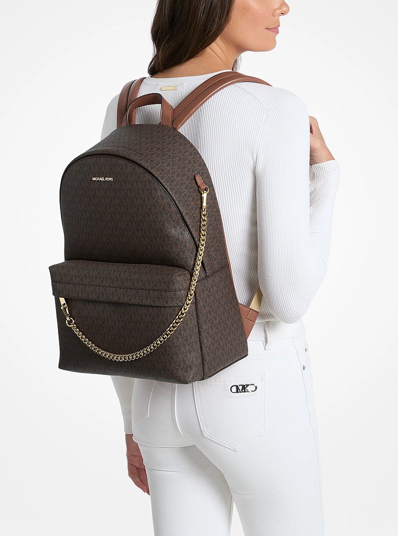 Slater Large Signature Logo Backpack in BROWN | Michael Kors