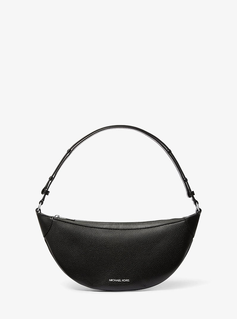 Hollis Medium 2-in-1 Pebbled Leather and Logo Jacquard Shoulder Bag in BLACK | Michael Kors