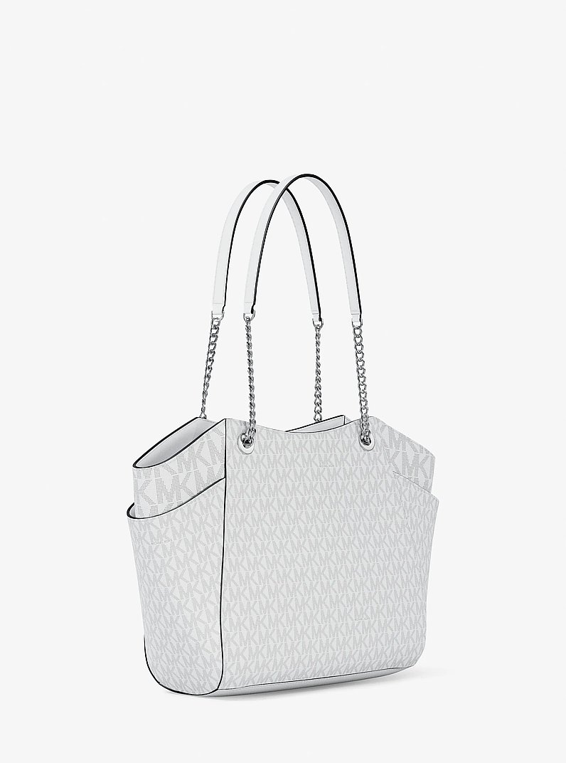 Jet Set Large Signature Logo Shoulder Bag in OPTIC WHITE | Michael Kors