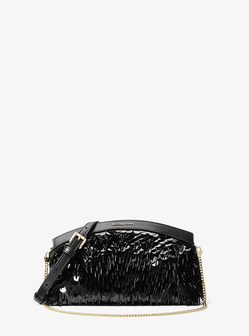 Petite pochette Athena convertible orn&eacute;e de sequins m&eacute;tallis&eacute;s in NOIR | Michael Kors