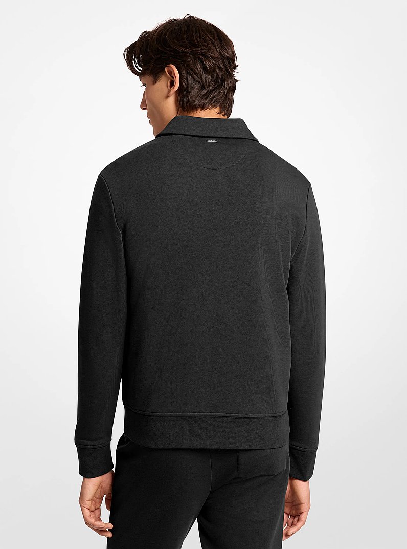 Terry Cotton Blend Polo Sweater in BLACK | Michael Kors
