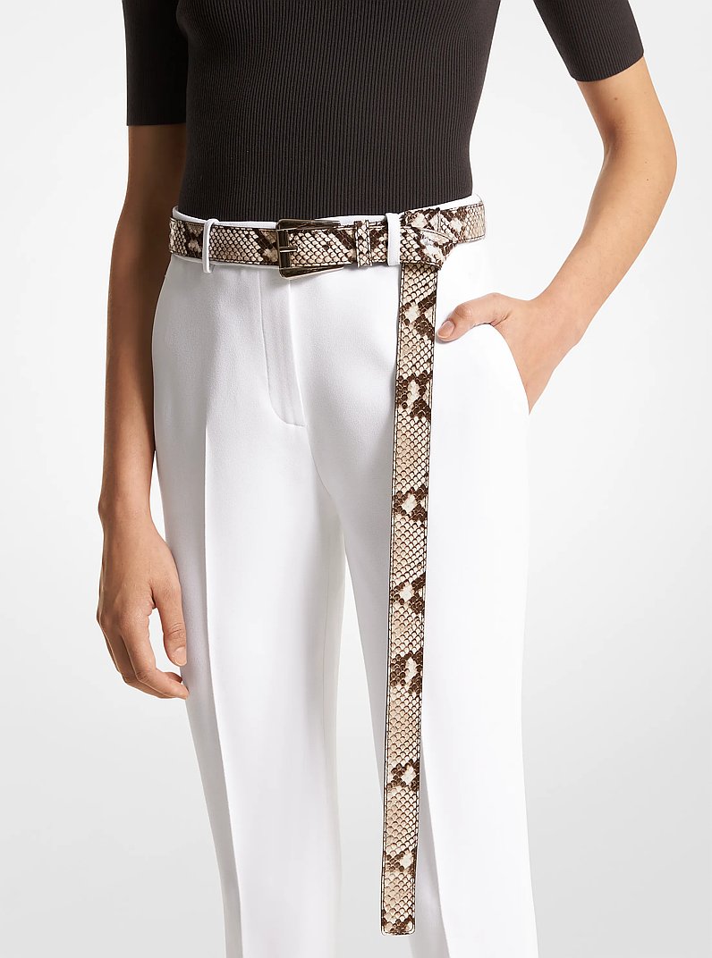 Joni Python Embossed Leather Trouser Belt in NATURAL | Michael Kors
