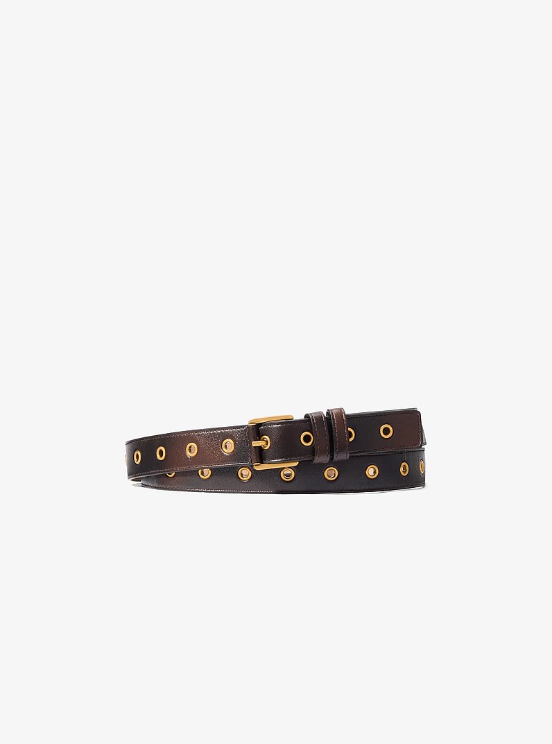 Colby Grommeted Burnished Leather Belt in CHOCOLATE | Michael Kors