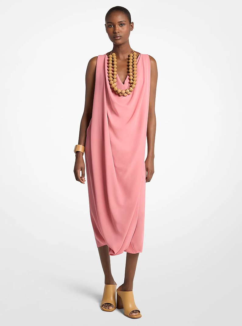 Wool Crepe Cowl-Neck Dress in GUAVA | Michael Kors