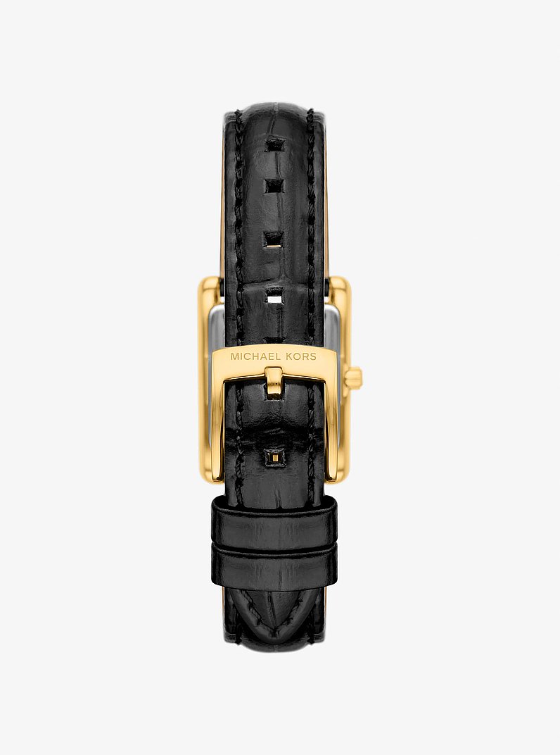 Petite Essex Gold-Tone and Crocodile Embossed Leather Strap Watch in BLACK | Michael Kors