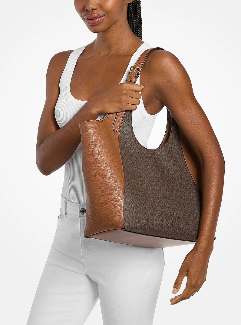 Bernie Large Signature Logo Tote Bag in BROWN | Michael Kors