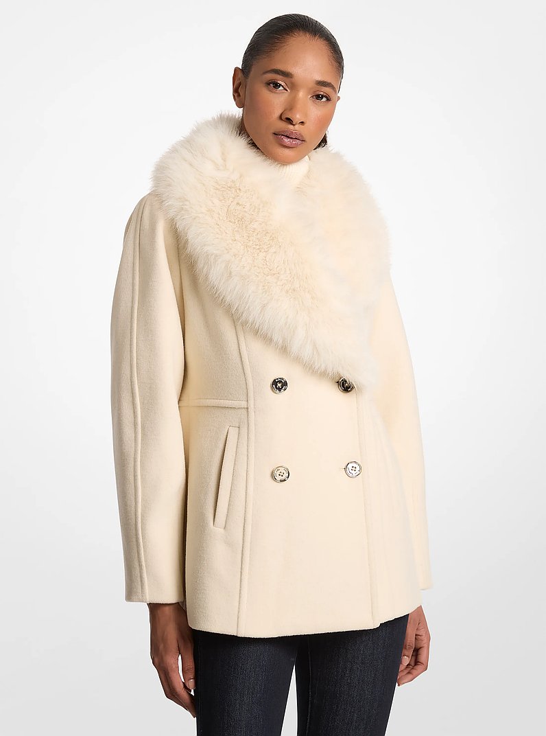 Caban en m&eacute;lange de lain &agrave; col en fausse fourrure in CR&Egrave;ME | Michael Kors