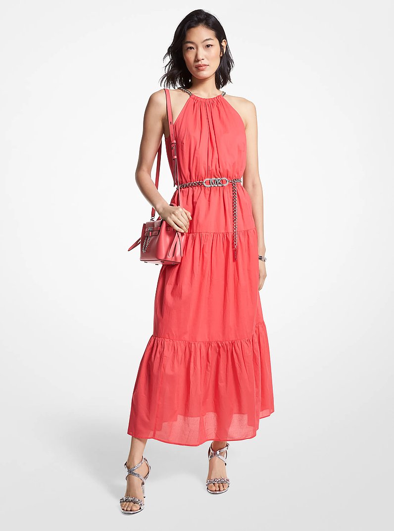 Chain Halter Cotton Lawn Midi Dress in GERANIUM | Michael Kors