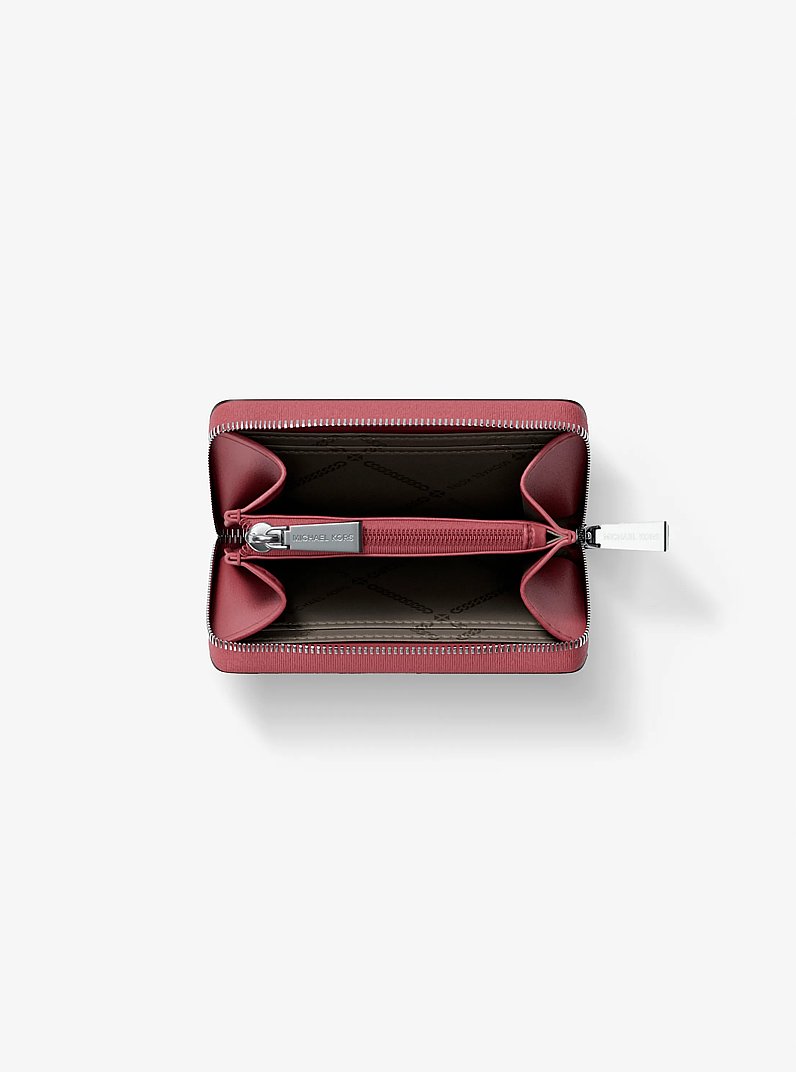 Porta carte di credito zip-around Jet Set piccolo in pelle martellata in PALISSANDRO | Michael Kors