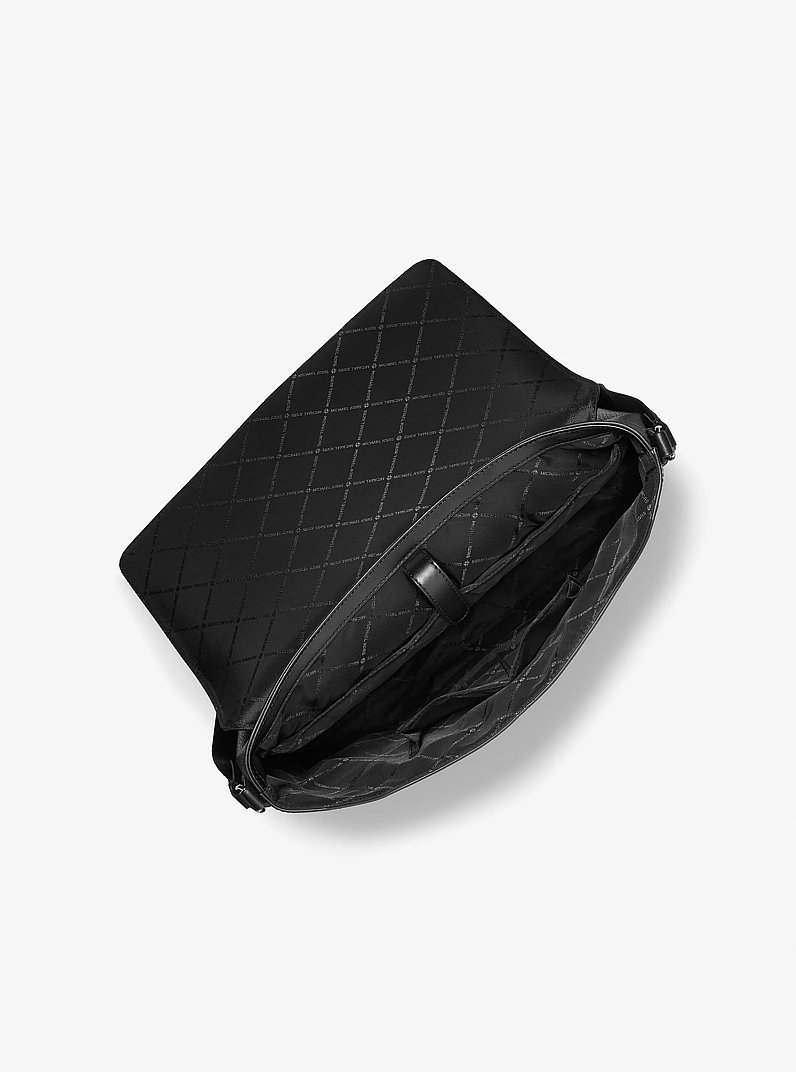 Cyrus Medium Pebbled Leather Messenger Bag in BLACK | Michael Kors
