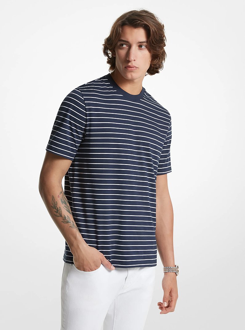 T-shirt a righe in piqu&eacute; di misto cotone Pima