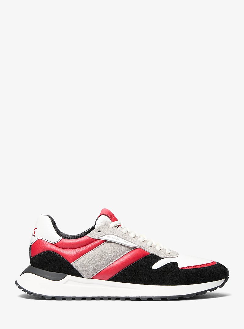Dax Color-Block Leather and Suede Trainer in BRT RED MLTI | Michael Kors
