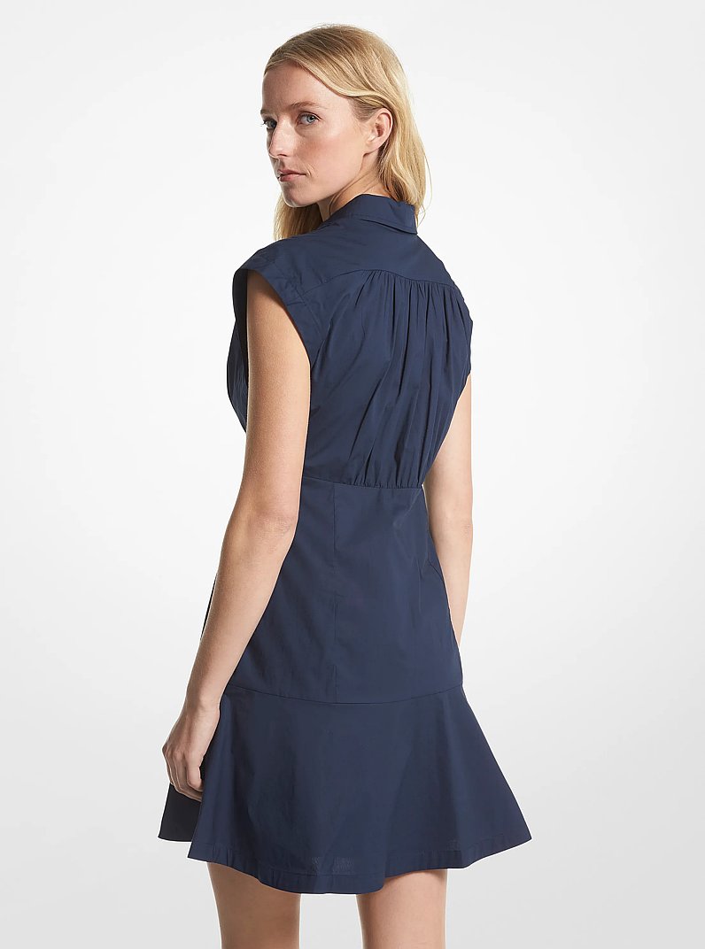 Vestido camisero de popelina de algod&oacute;n org&aacute;nico el&aacute;stico in MIDNIGHTBLUE | Michael Kors
