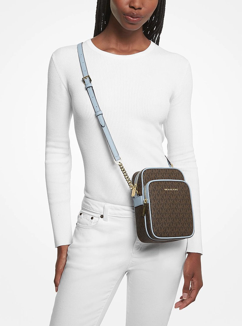 Jet Set Travel Medium Logo Crossbody Bag in PALE BLUE | Michael Kors