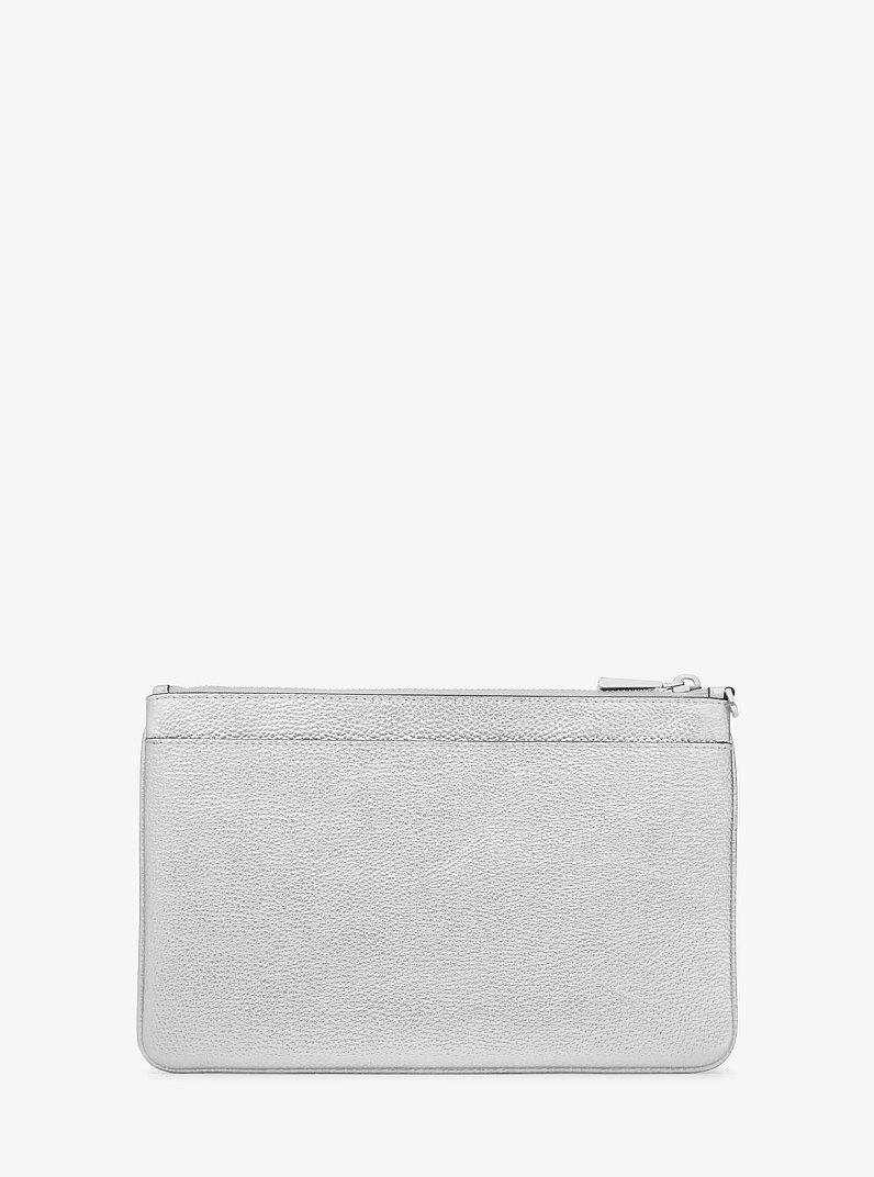 Large Metallic Pebbled Leather Wristlet in SILVER | Michael Kors