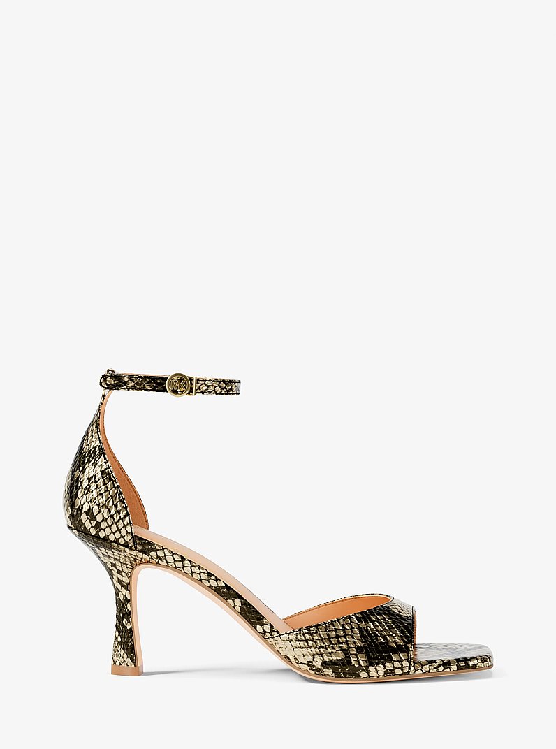 Amali Metallic Snake Embossed Sandal in PALE GOLD | Michael Kors