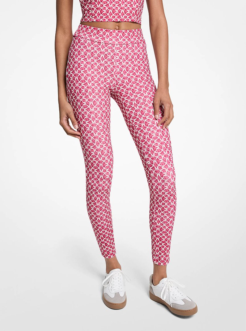 Logo Print Stretch Knit Leggings in DARKRASPBERRY | Michael Kors