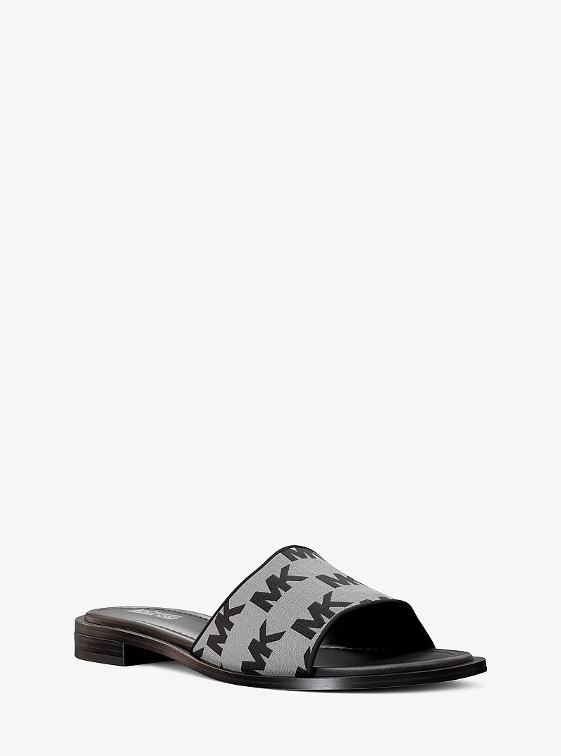Hannah Logo Jacquard Slide Sandal in BLACK | Michael Kors