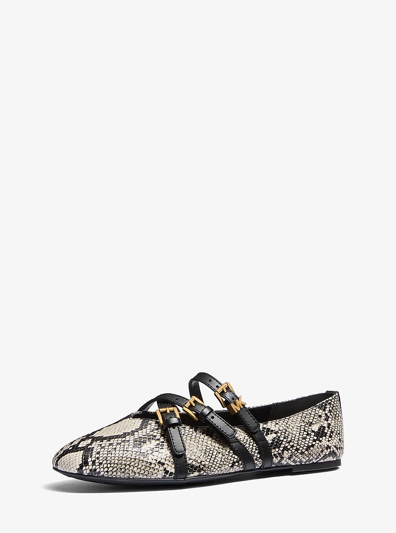 Indy Snake Embossed Leather Ballet Flat in NATURAL | Michael Kors