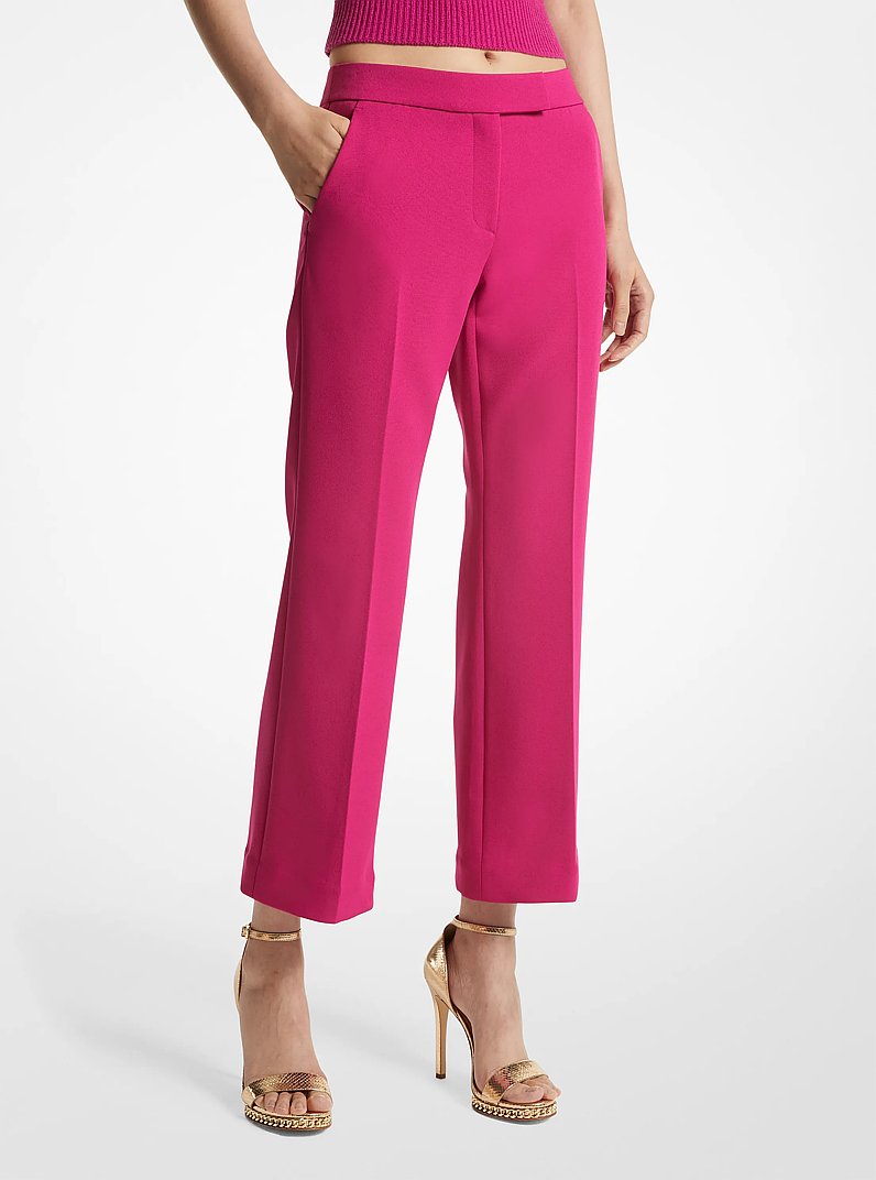 Detachable Feather Trim Stretch Crepe Pants in DEEP FUCHSIA | Michael Kors