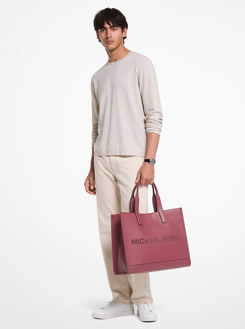 Bolso tote Cooper de piel granulada con logotipo en relieve in CEREZA | Michael Kors