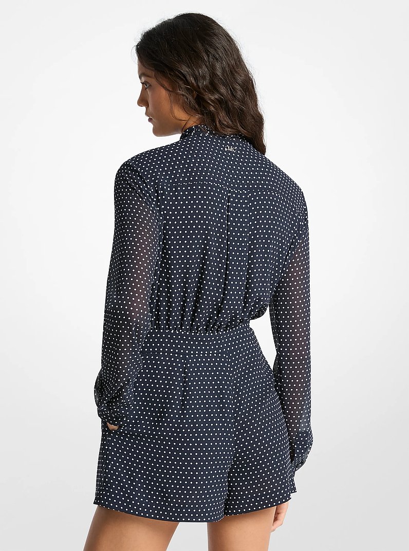 Polka Dot Printed Georgette Tie-Neck Romper in MIDNIGHTBLUE | Michael Kors
