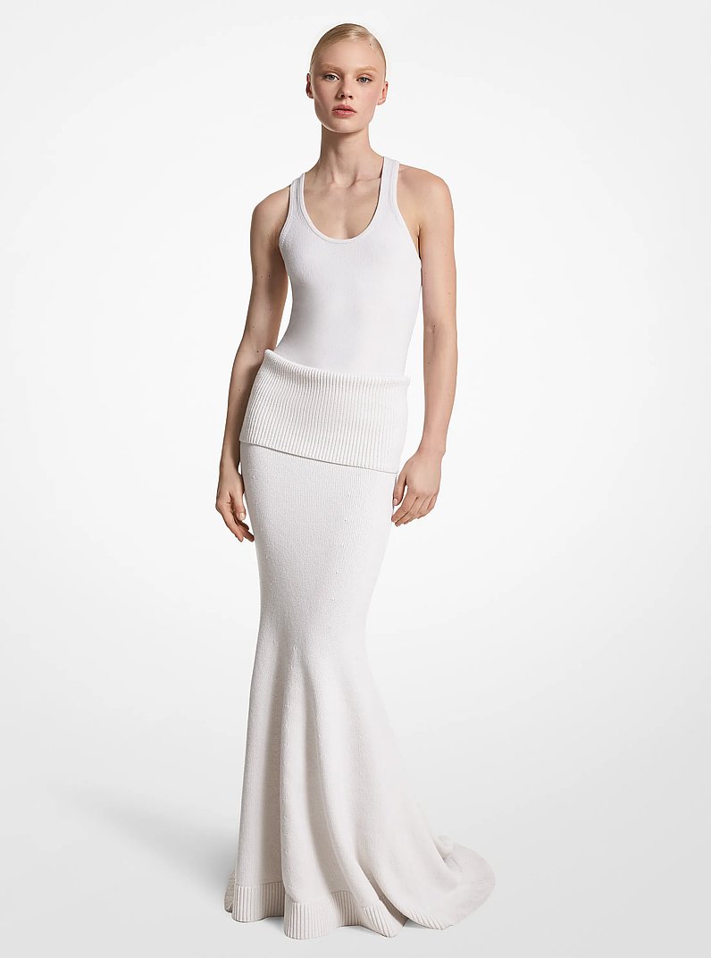 Falda de corte sirena de cachemir el&aacute;stico in BLANCO INTENSO | Michael Kors