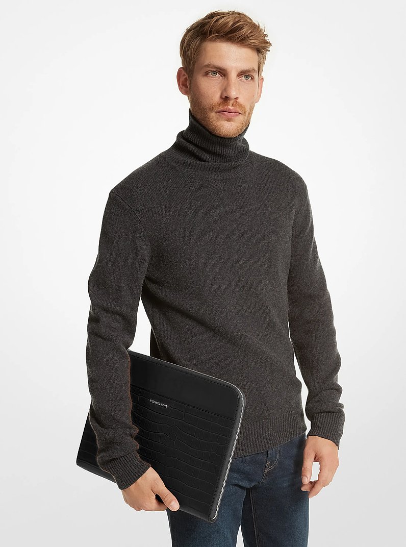 Hudson Crocodile Embossed Leather Laptop Case in BLACK | Michael Kors