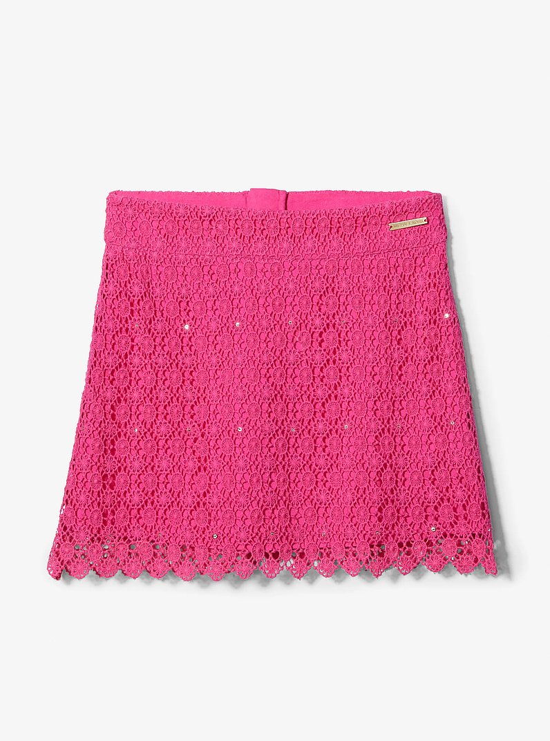 Sequined Cotton Lace Mini Skirt in FUSCHIA | Michael Kors